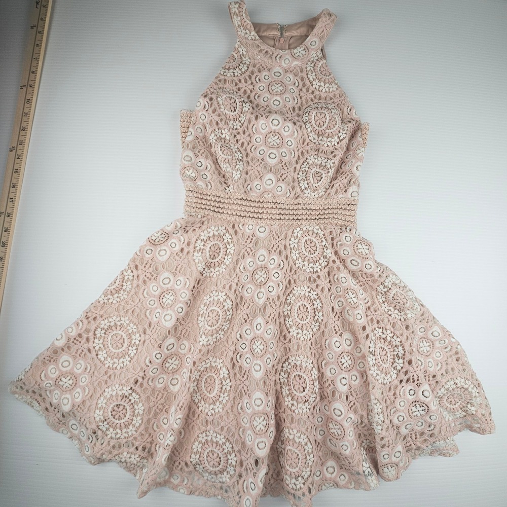 City Triangle Pink Geometric Lace Halter Fit and Flare Dress Boho Whimsigoth